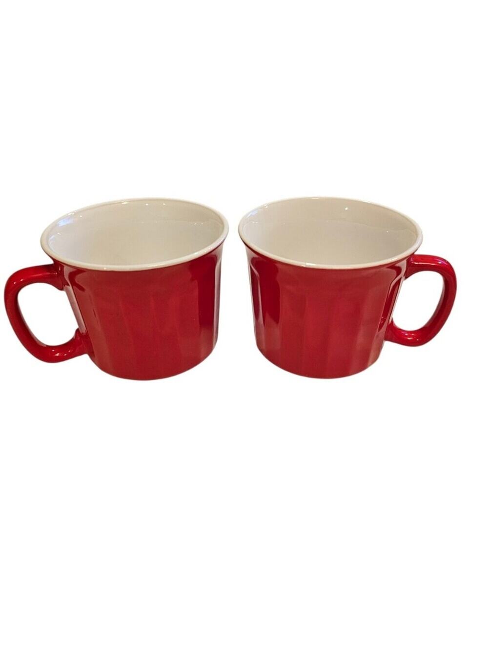 Red Ceramic Coffee Or Soup Mugs 20 Oz - Set of 2